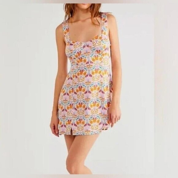 Free People Sasha Mini Dress Coquette Cottagecore Floral Sweetheart Small - Picture 1 of 9